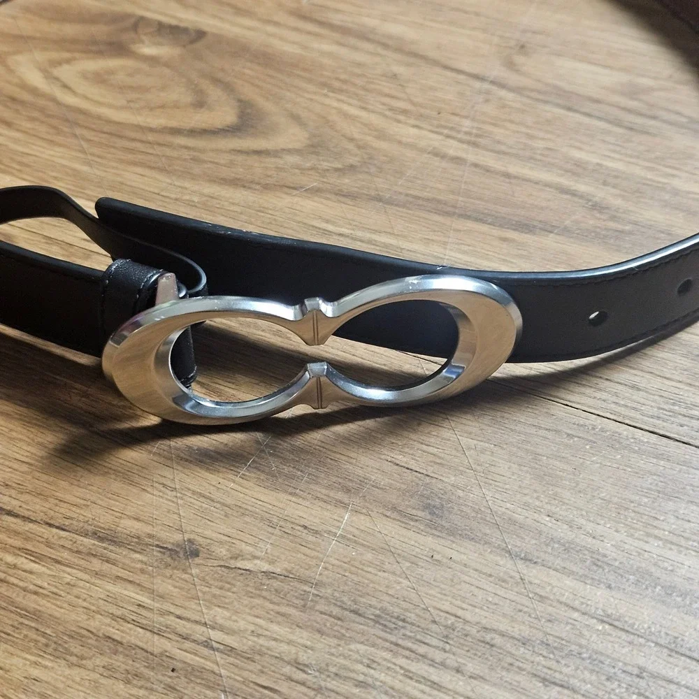 Coach Black Leather Belt Silver Double C Logo Buckle Womens S C1725 Minimalist